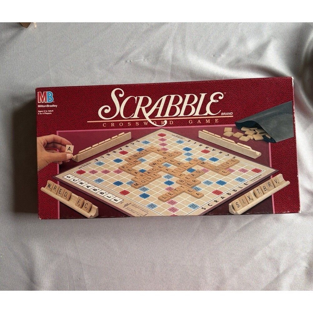 Vintage 1989 Scrabble Crossword Board Game Milton Bradley #4024 Complete Wood